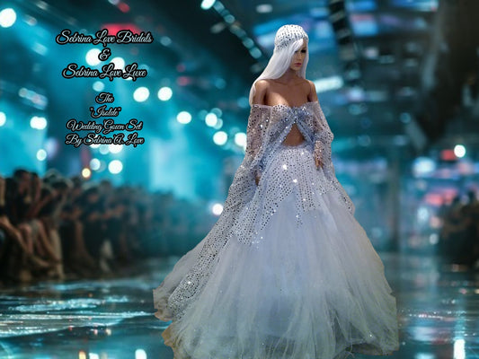 The 💎ISOLDE💎 White & Silver Sequin Crystal Kimono Wedding Ballgown Set