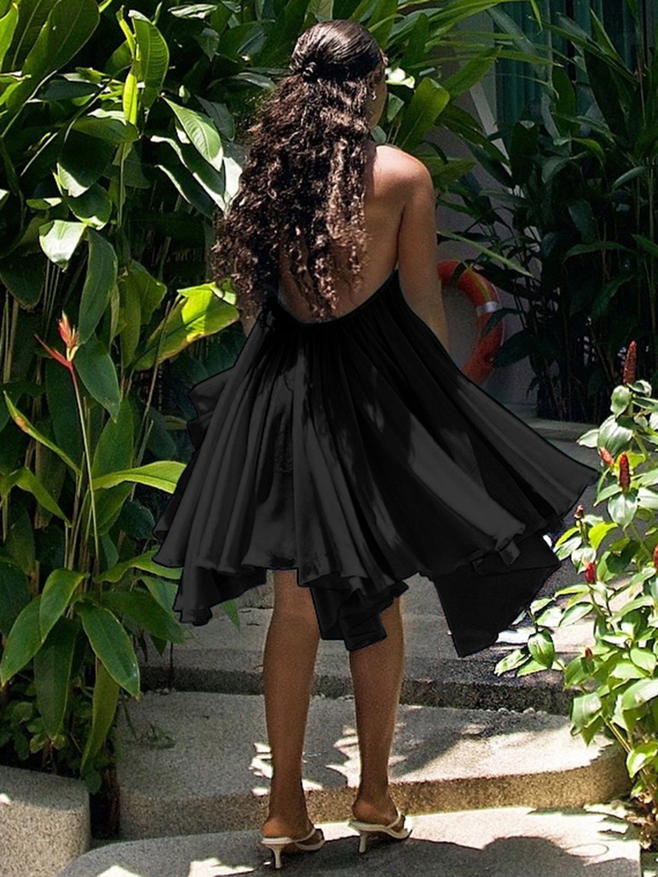 Sexy Black Chiffon Trapeze Mini Dress