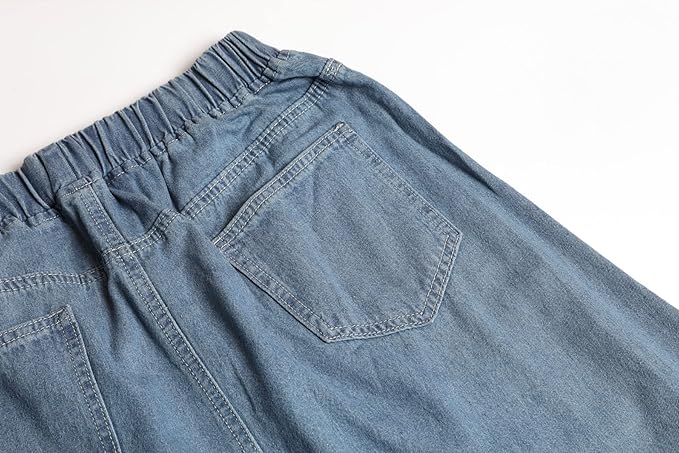 Romantic Boho Light Medium Blue Denim Maxi Skirt