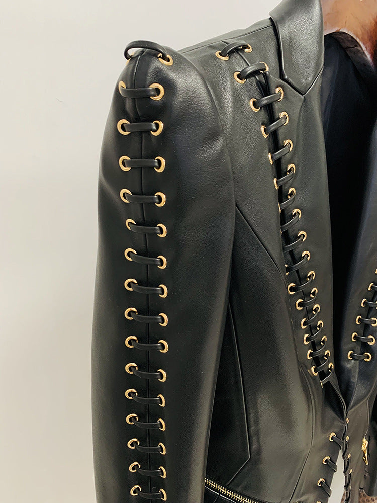 Edgy Black Corset Laced Rocker Biker Jacket