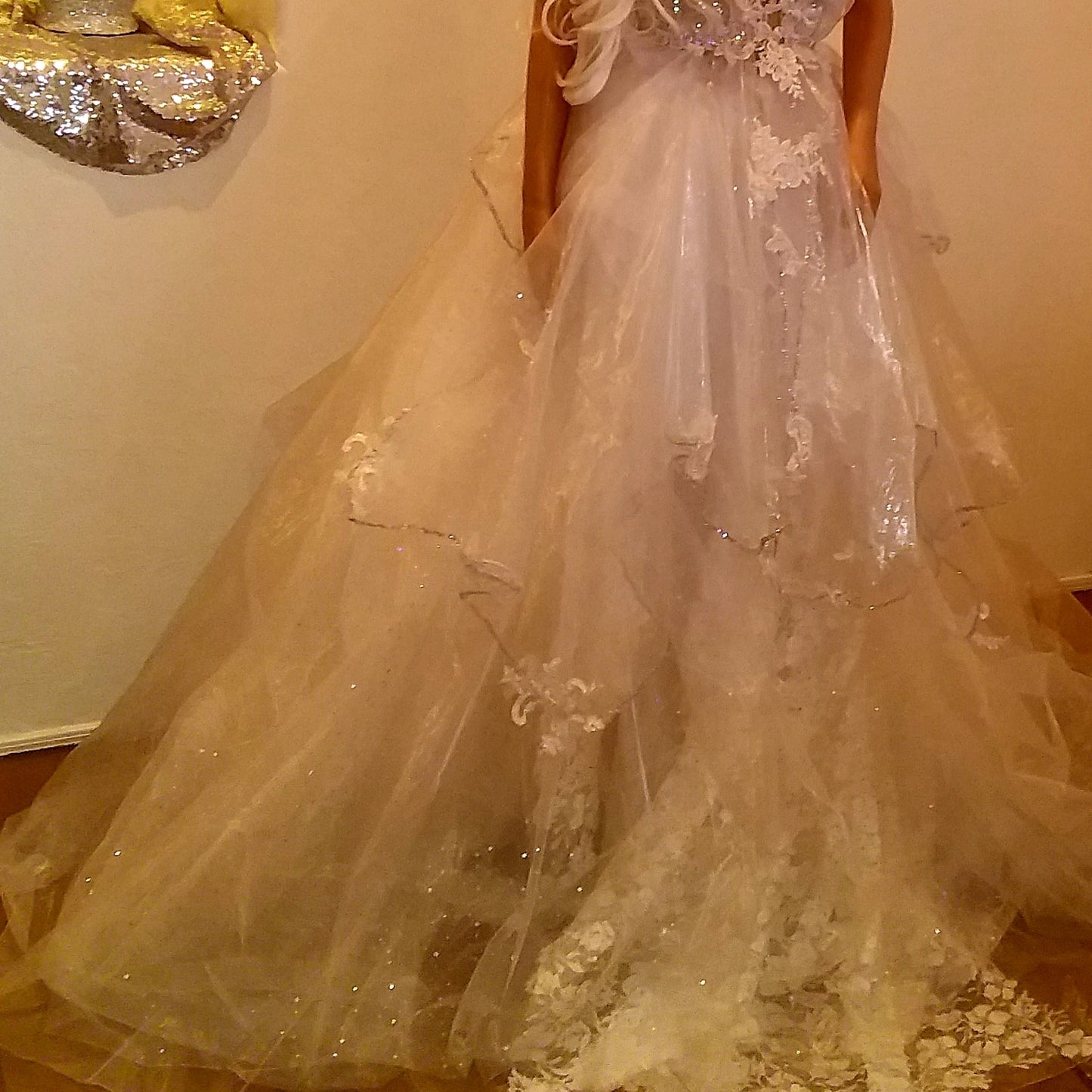 Exotic "ANIKA" White Lace & Tulle Sequin Lehenga Saree Wedding Ballgown Set