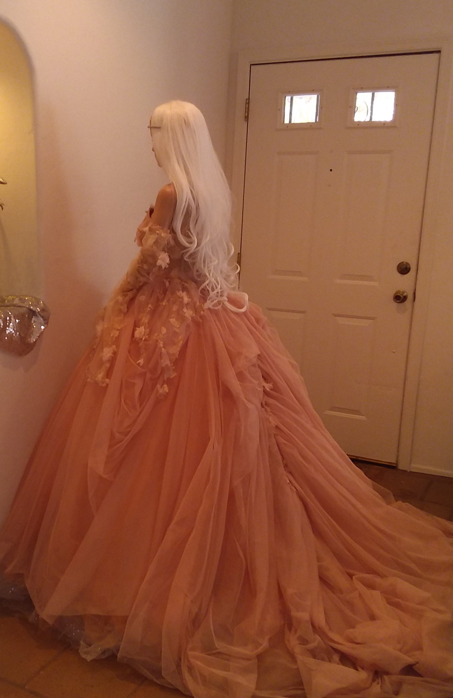 "ADELIA" Blush Lace & Tulle Wedding Ballgown Set