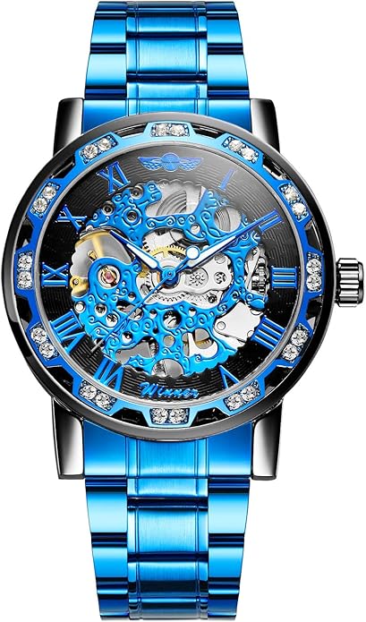 Elegant Cobalt Blue Men's Diamante Crystal Bling Watch