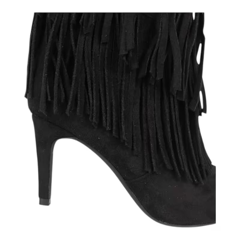 Boho Festival Black Fringe Heeled Boots