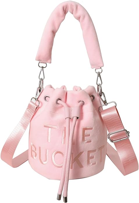 Pretty & Pink Velour Bucket Handbag