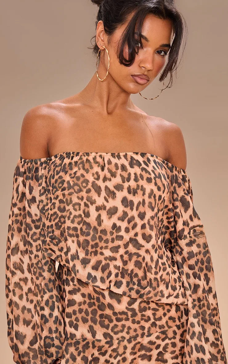 Sexy Leopard Print Off The Shoulder Romper