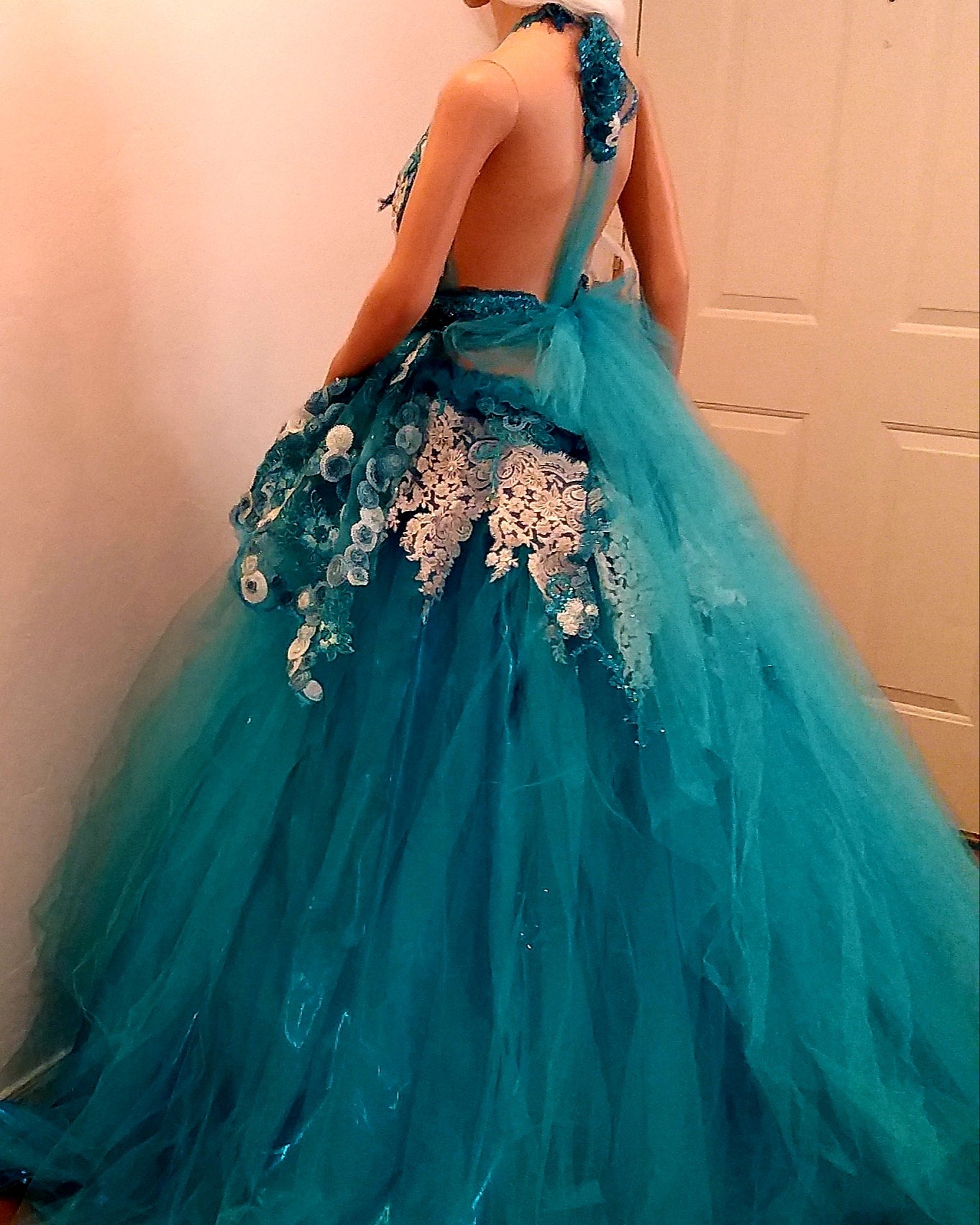 "TAMALA" Turquoise Blue & White Lace & Tulle Wedding Ballgown Set (Custom Order)