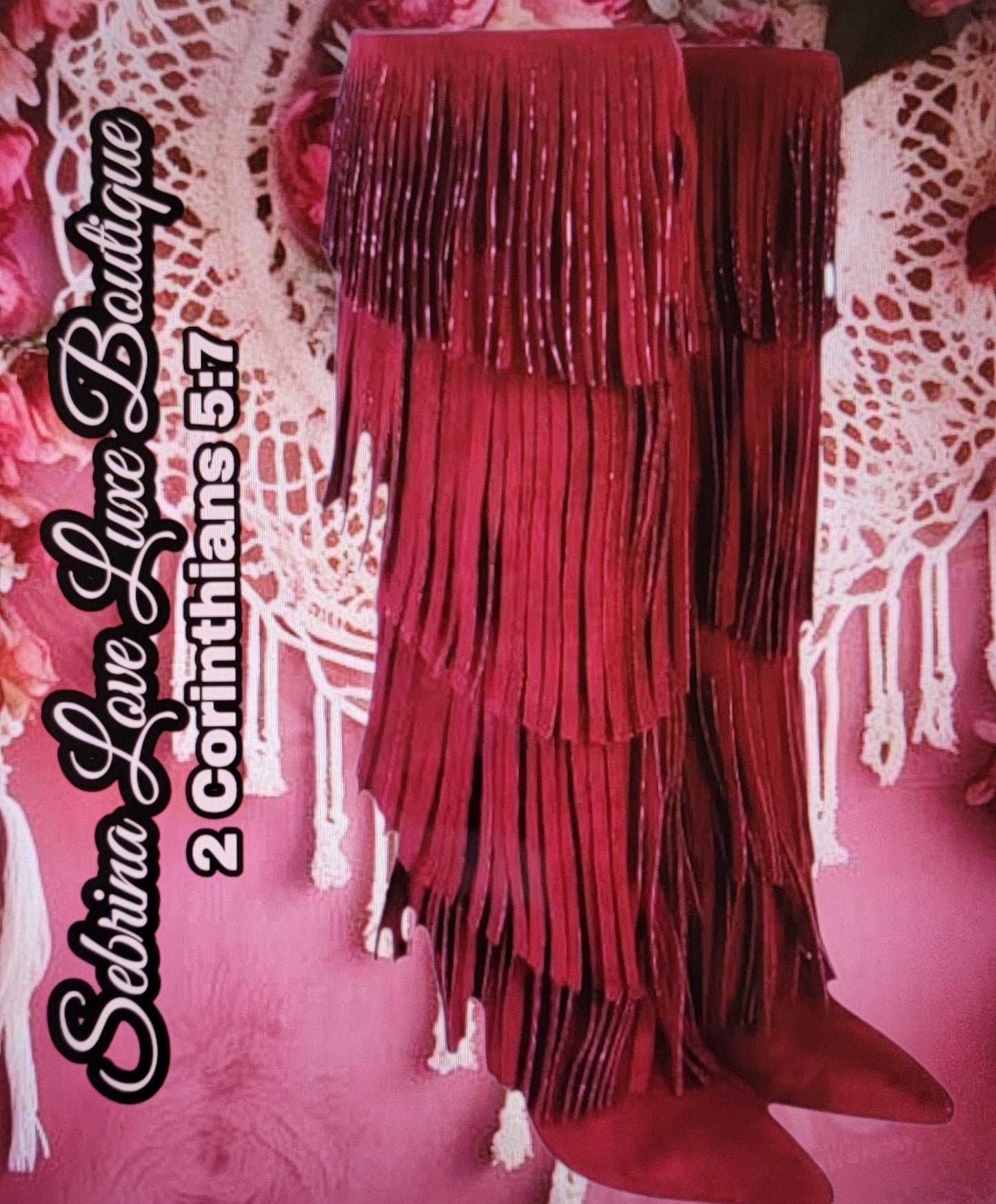 Boho Festival Merlot Fringe Heeled Boots