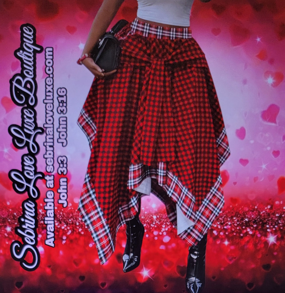 Grunge Goth Red & Black Plaid Asymmetrical Handkerchief Midi Maxi Skirt