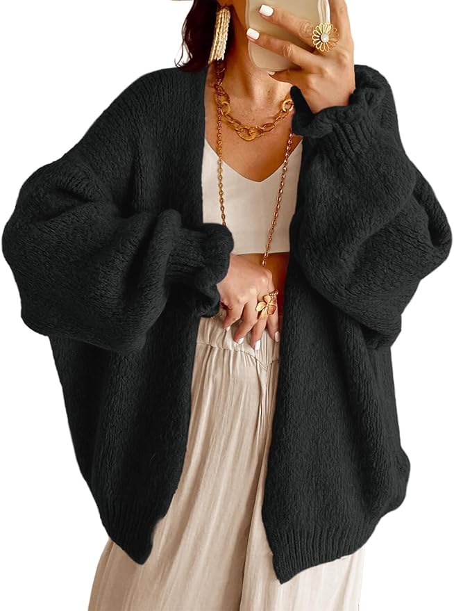 Cozy Soft Black Oversized Cardigan Sweater