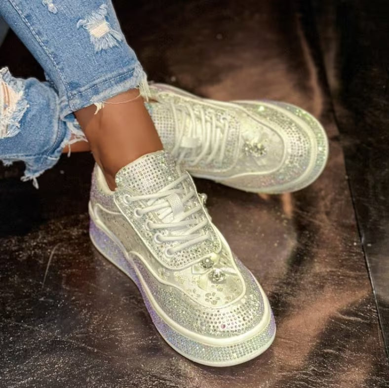 Cute White Crystal Rhinestone Bejeweled Sneakers