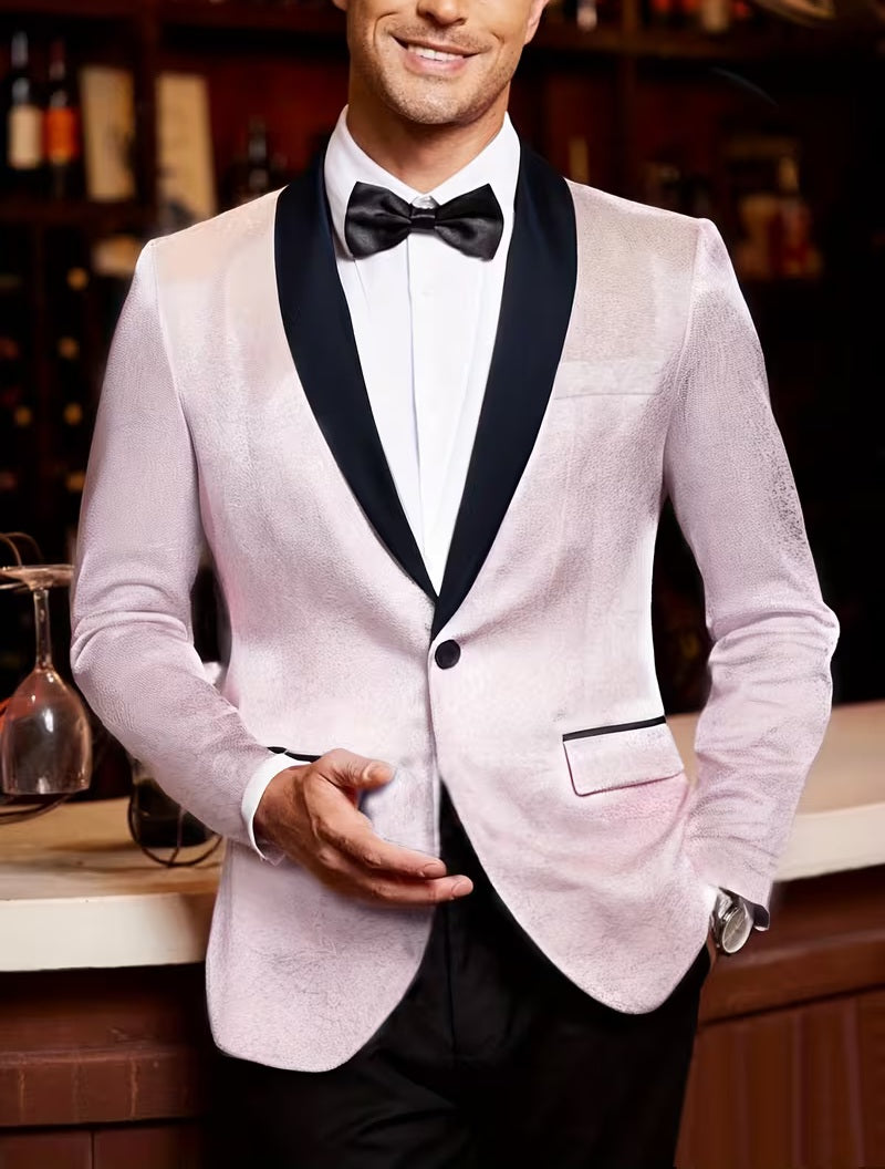 Men's Light Pink Floral Brocade Blazer Dinner Jacket