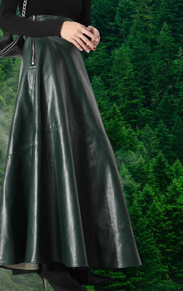 Hunter Green Faux Leather Maxi Skirt