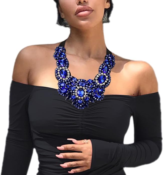 Gothic Romance Cobalt Blue Bejeweled Collar Necklace