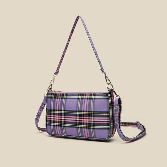 Collegecore Lavender Lilac Plaid Shoulder Handbag Clutch Purse