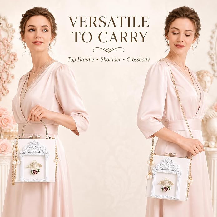 Elegant Ethereal Romance White & Gold Angel Handbag Clutch Purse