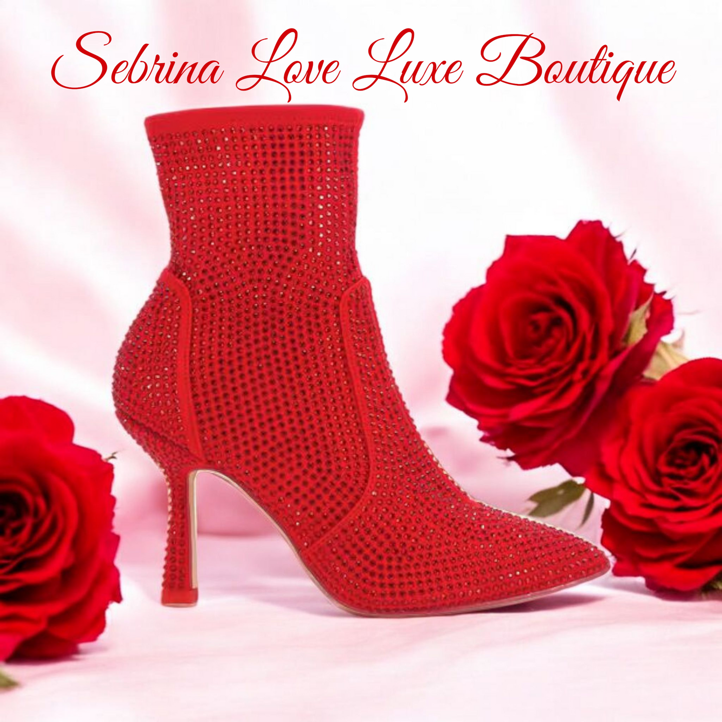 Sparkly Red Rhinestone Crystal Ankle Boots