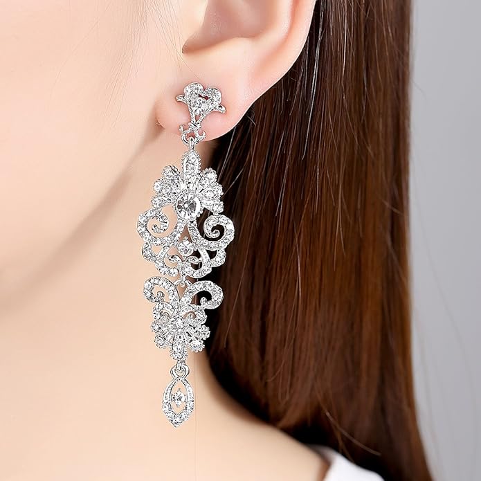 Elegant Rhinestone Crystal Diamante Chandelier Earrings