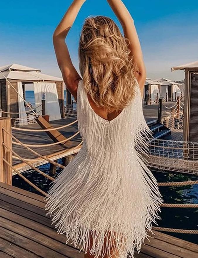 Sexy White Fringe Gatsby Party Dress