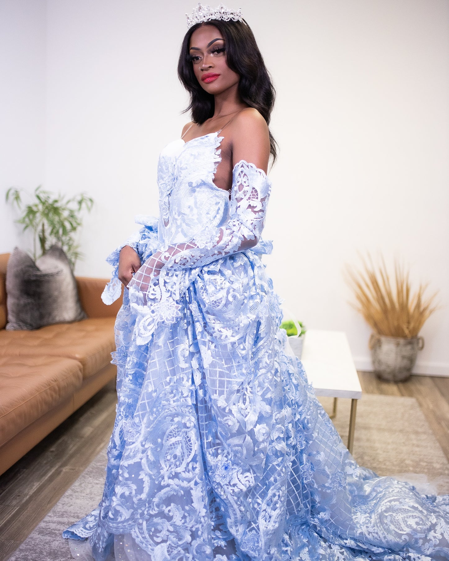 "PAULETTE" Blue Lace Wedding Ballgown Set (SAMPLE GOWN)