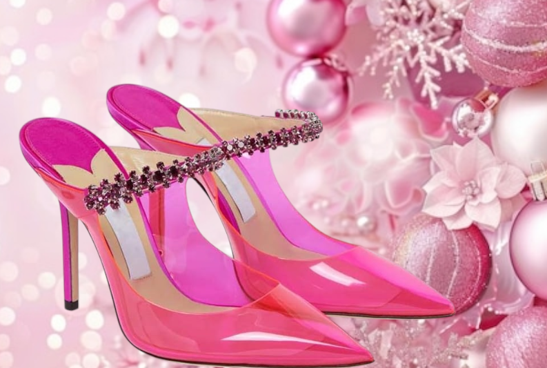 Sexy Hot Pink Clear Transparent Jewel Embellished Mule Heels