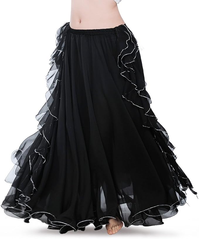 Romantic Black Chiffon Ruffled Boho Maxi Skirt
