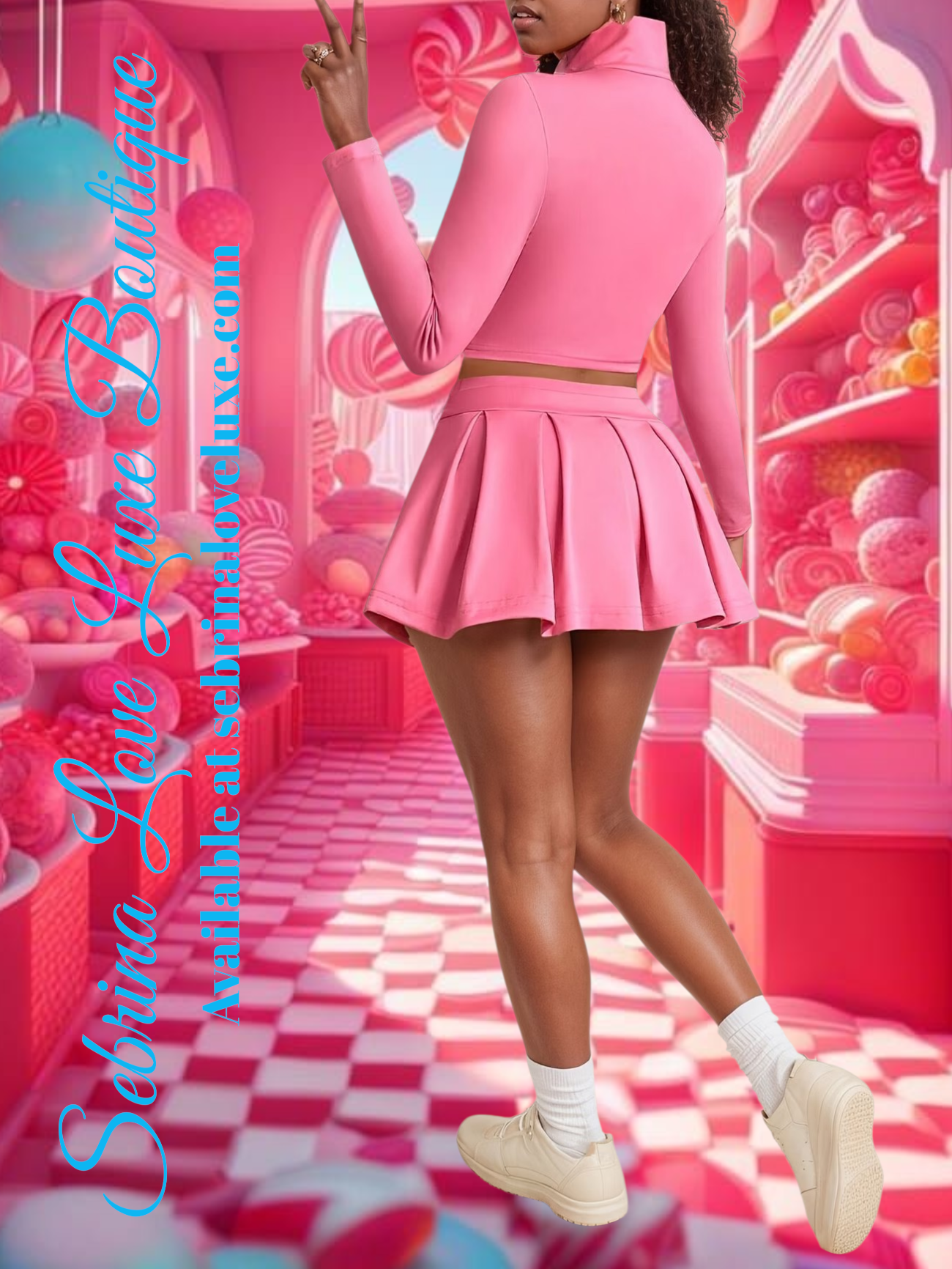 Candy Pink 2 Piece Crop Top & Tennis Skort Set