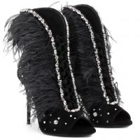 Chic Black Beaded Feather Ankle Booties