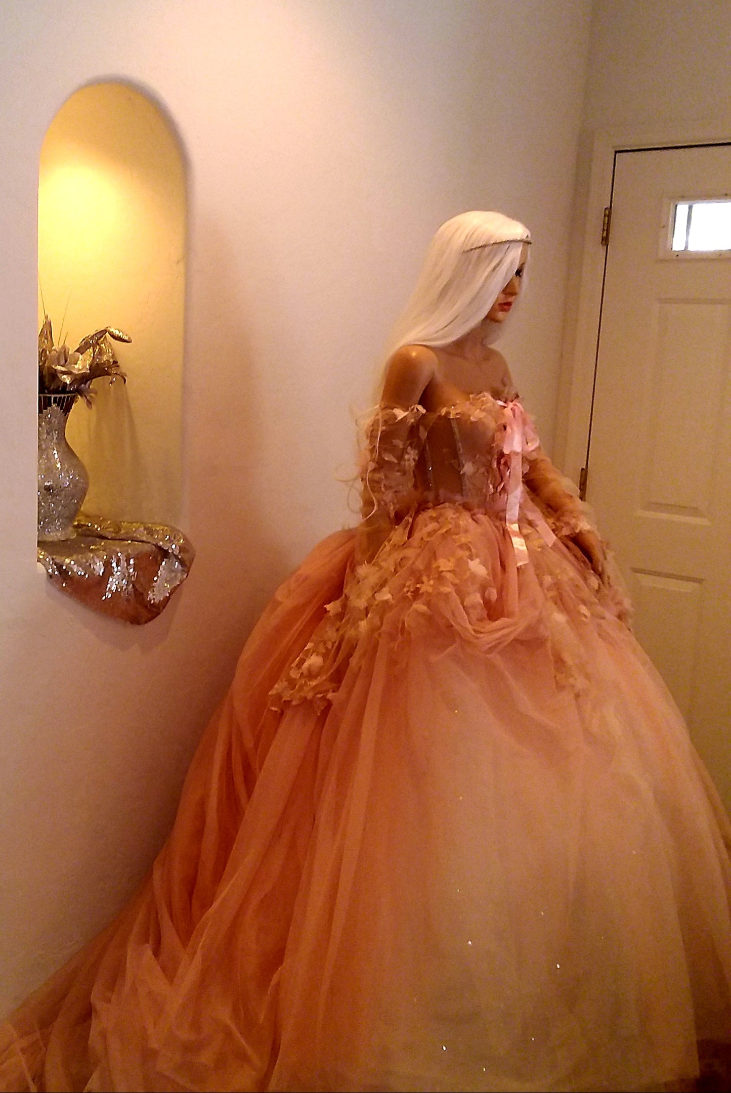 "ADELIA" Blush Lace & Tulle Wedding Ballgown Set