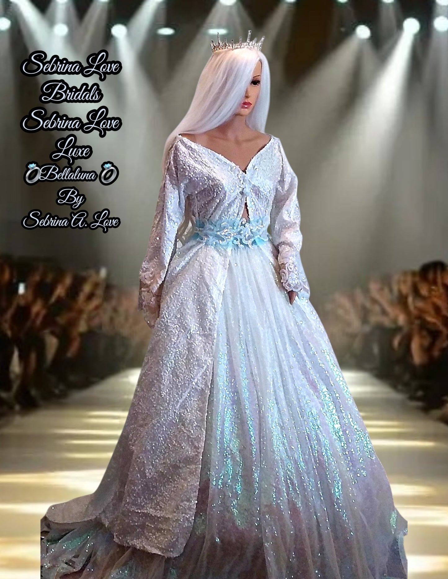 "BELLALUNA" Iridescent White Sequin Wedding Ballgown Set