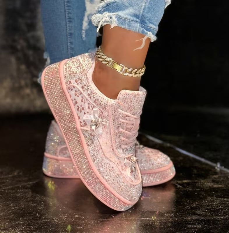 Cute Blush Pink Crystal Rhinestone Bejeweled Sneakers