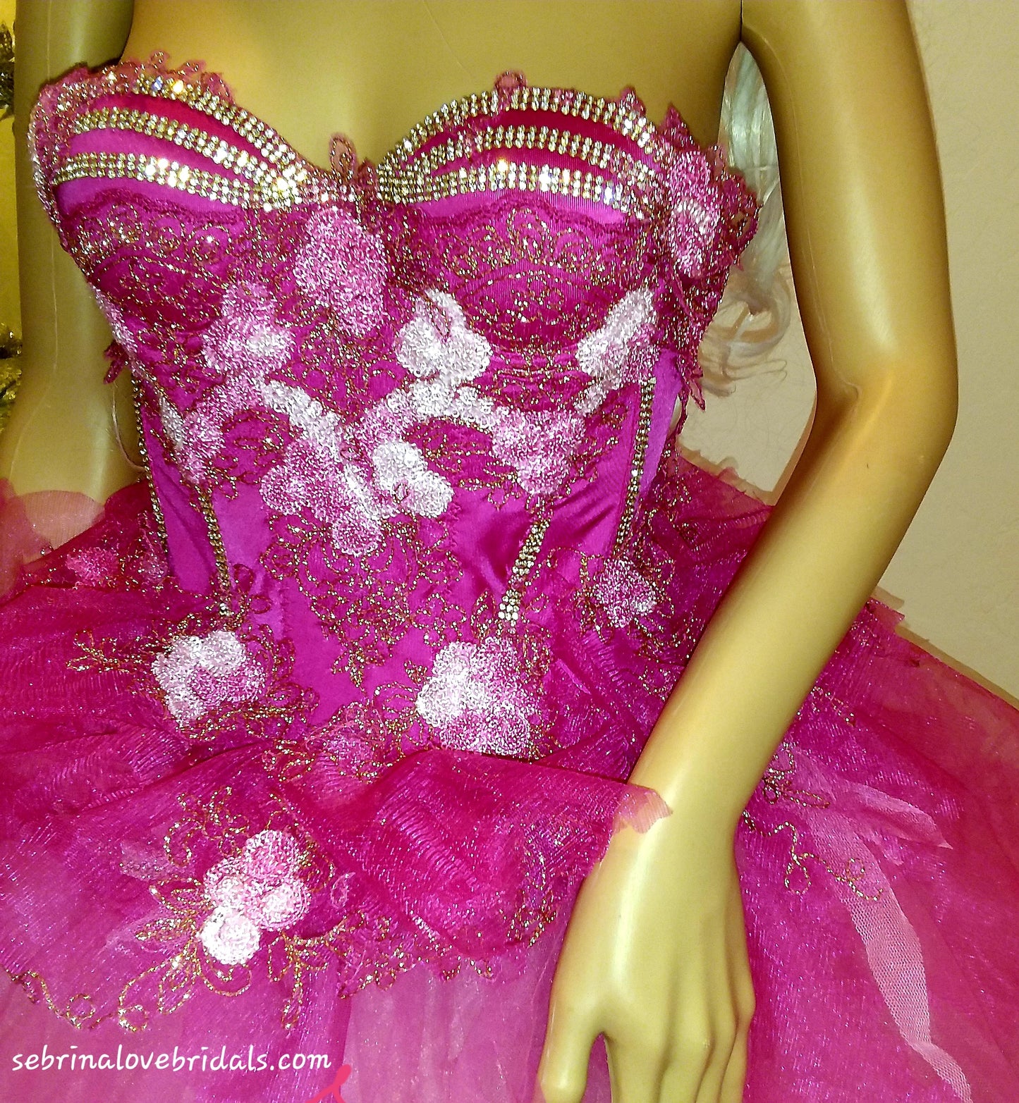 🌺SASHA🌺 Pink & Gold Embroidered Lace Tulle Wedding Ballgown Set