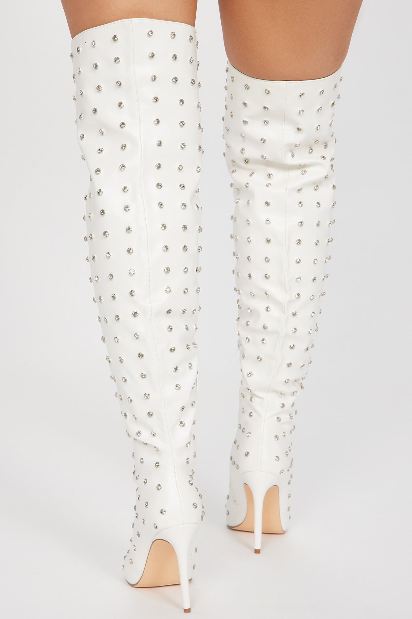 White Rhinestone Crystal Diamante Over The Knee Thigh Boots