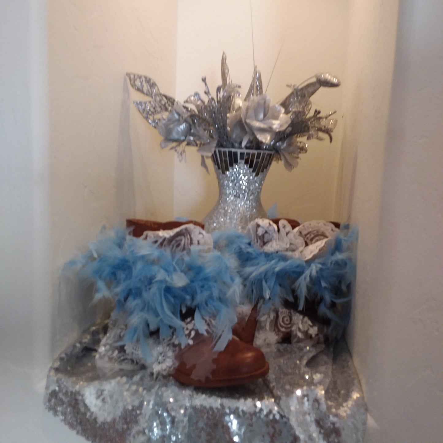"SERENITY" Blue & White Lace, Organza & Tulle Wedding Ballgown Set