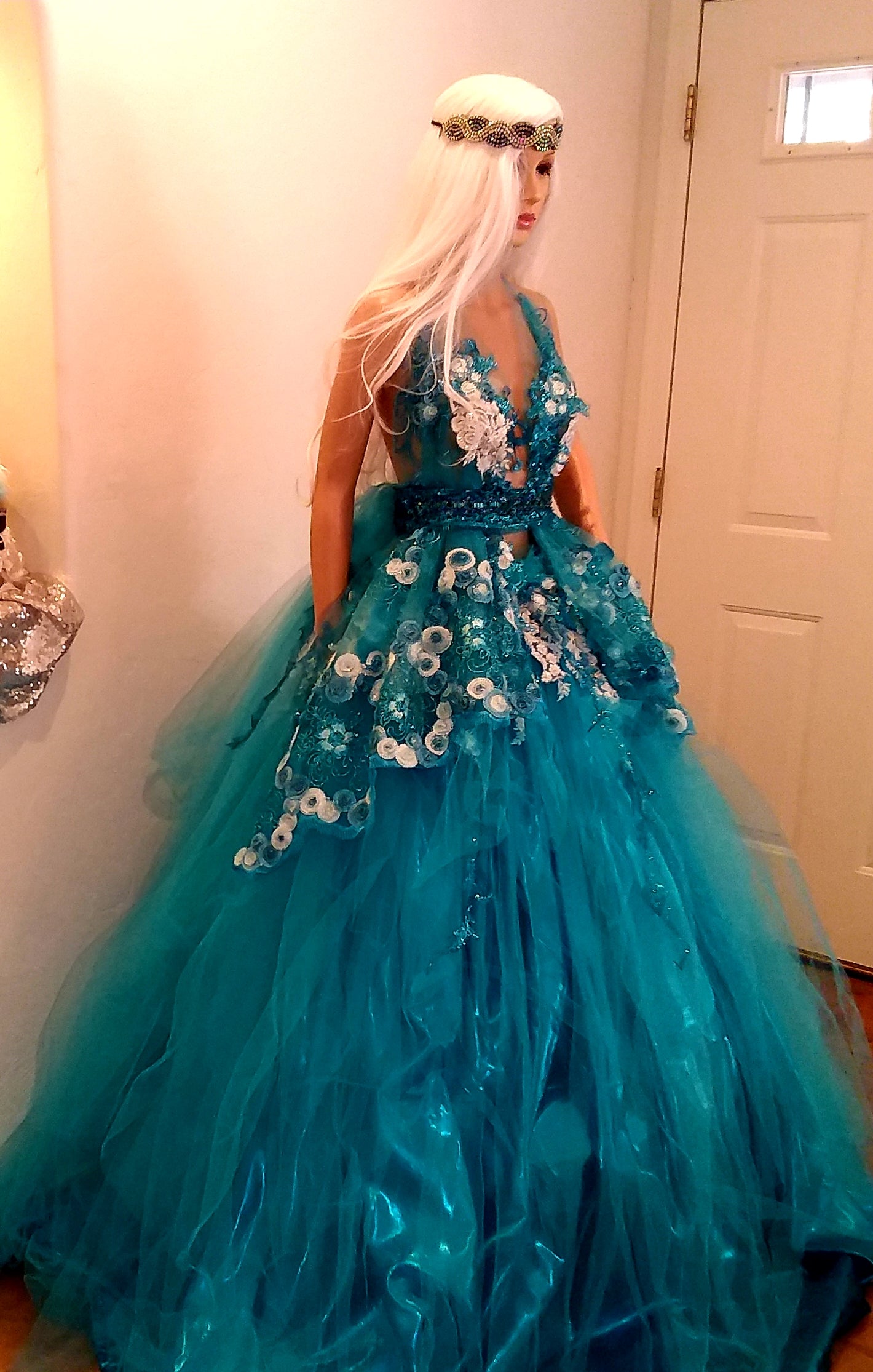 "TAMALA" Turquoise Blue & White Lace & Tulle Wedding Ballgown Set (Custom Order)