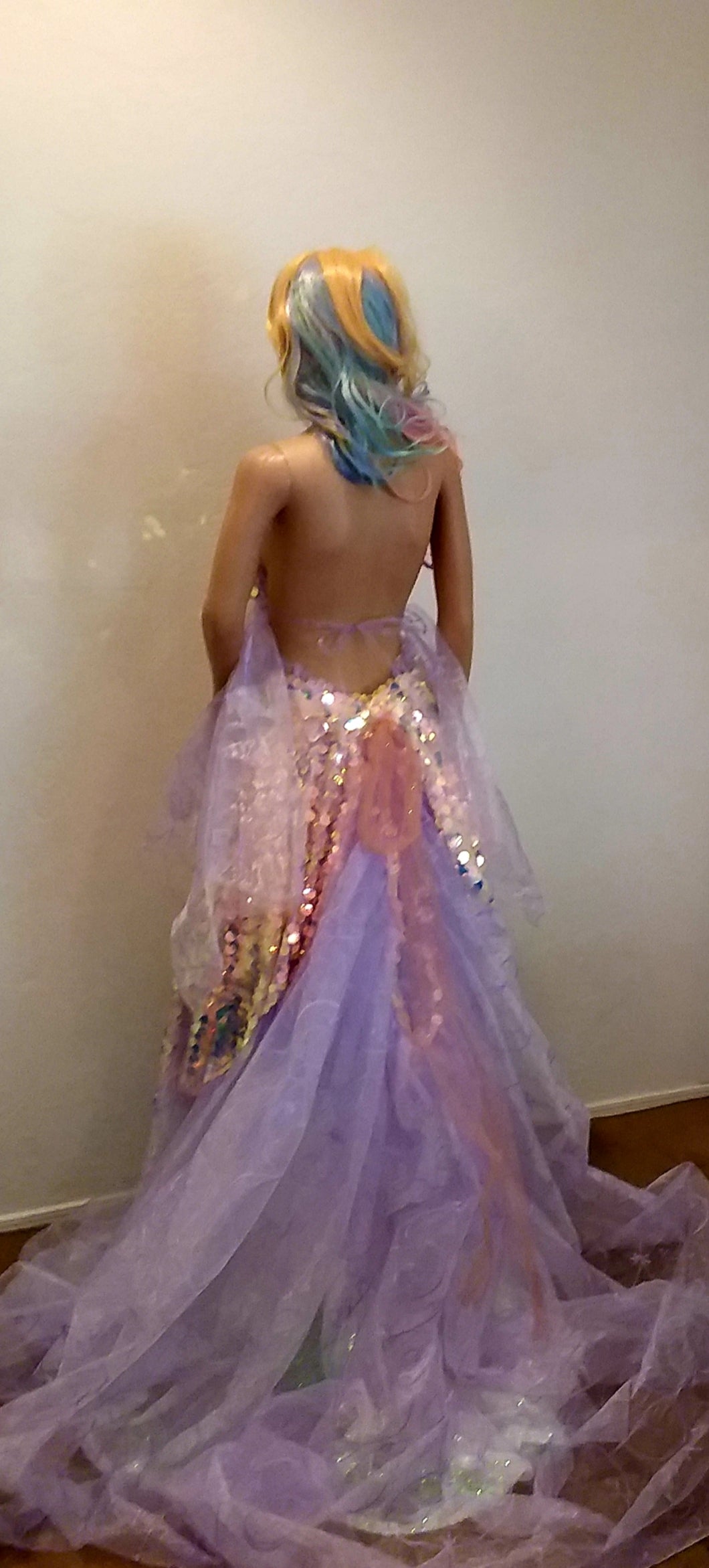 The "CELESTE" Iridescent Unicorn Sequin Lavender Tulle Crystal Wedding Ballgown Set