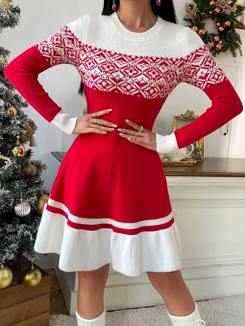 Festive Red & White Christmas Holiday Skater Mini Dress