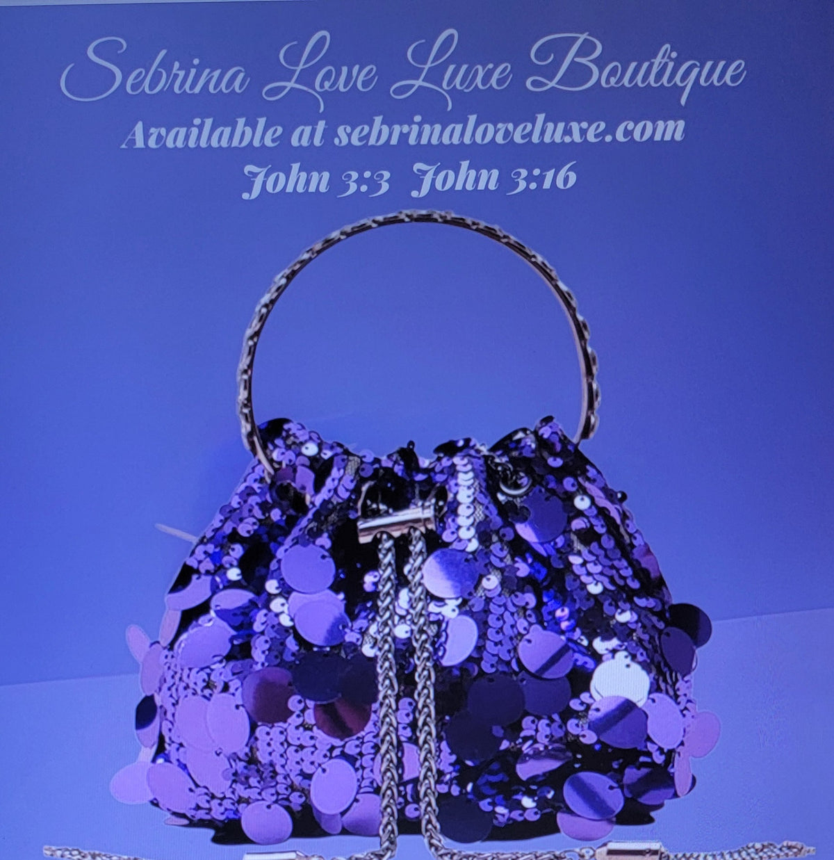Festive Purple & Silver Rhinestone Sequin Bucket Handbag Clutch Purse