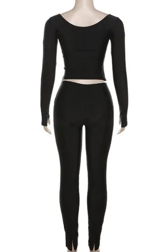 Sexy Black Off The Shoulder 2 Piece Top & Leggings Set