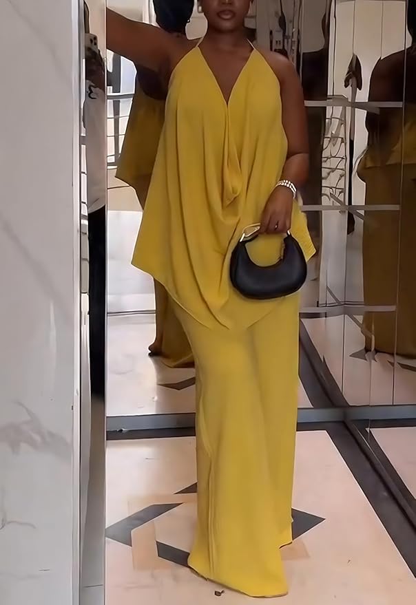 Chic Yellow Gold 2 Piece Top & Pants Set