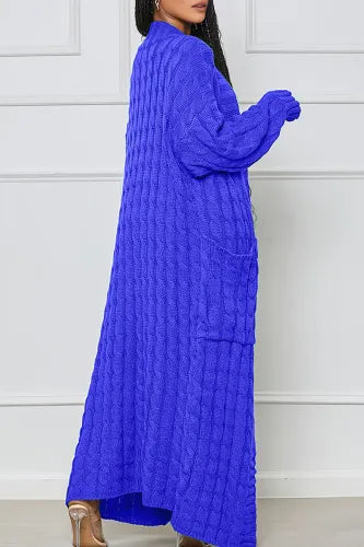 Cozy Blue Cable Knit Maxi Sweater