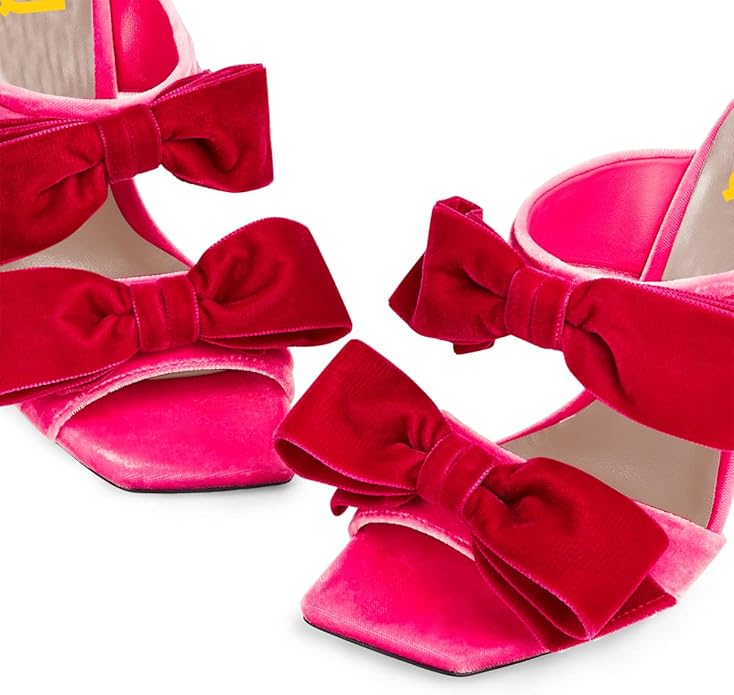 Elegant Pink Velvet Bow Detail Mule Heels