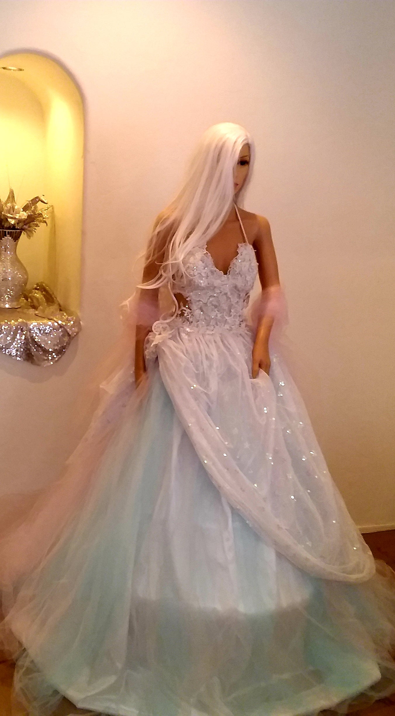 "CISSY" White Lace & Sequin & Tulle Wedding Ballgown Set