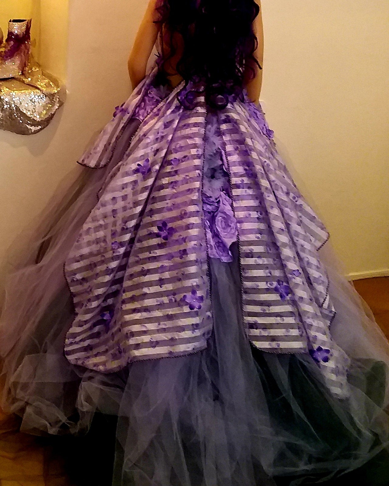 "LEILANI" Lavender & Hunter Green Organza & Tulle Wedding Ballgown Set