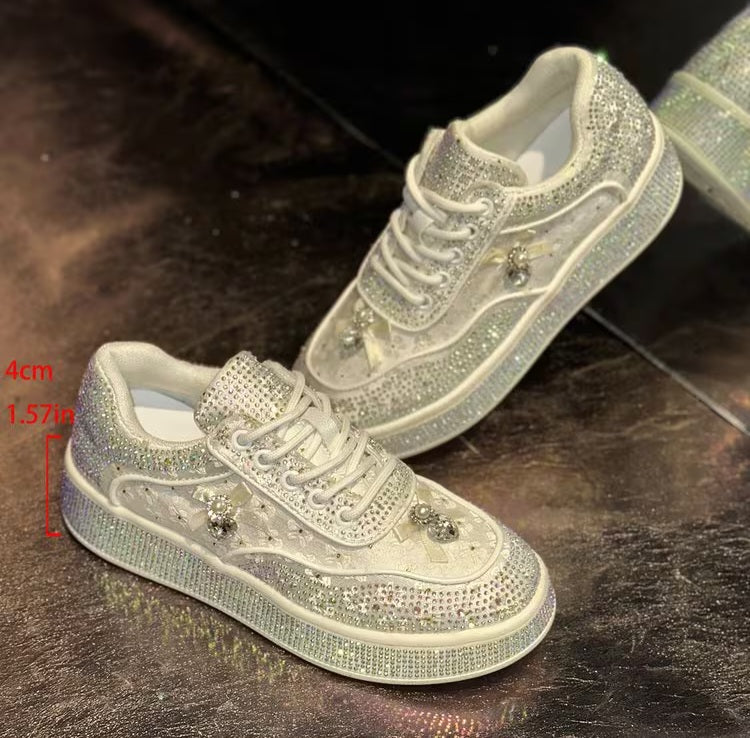 Cute White Crystal Rhinestone Bejeweled Sneakers