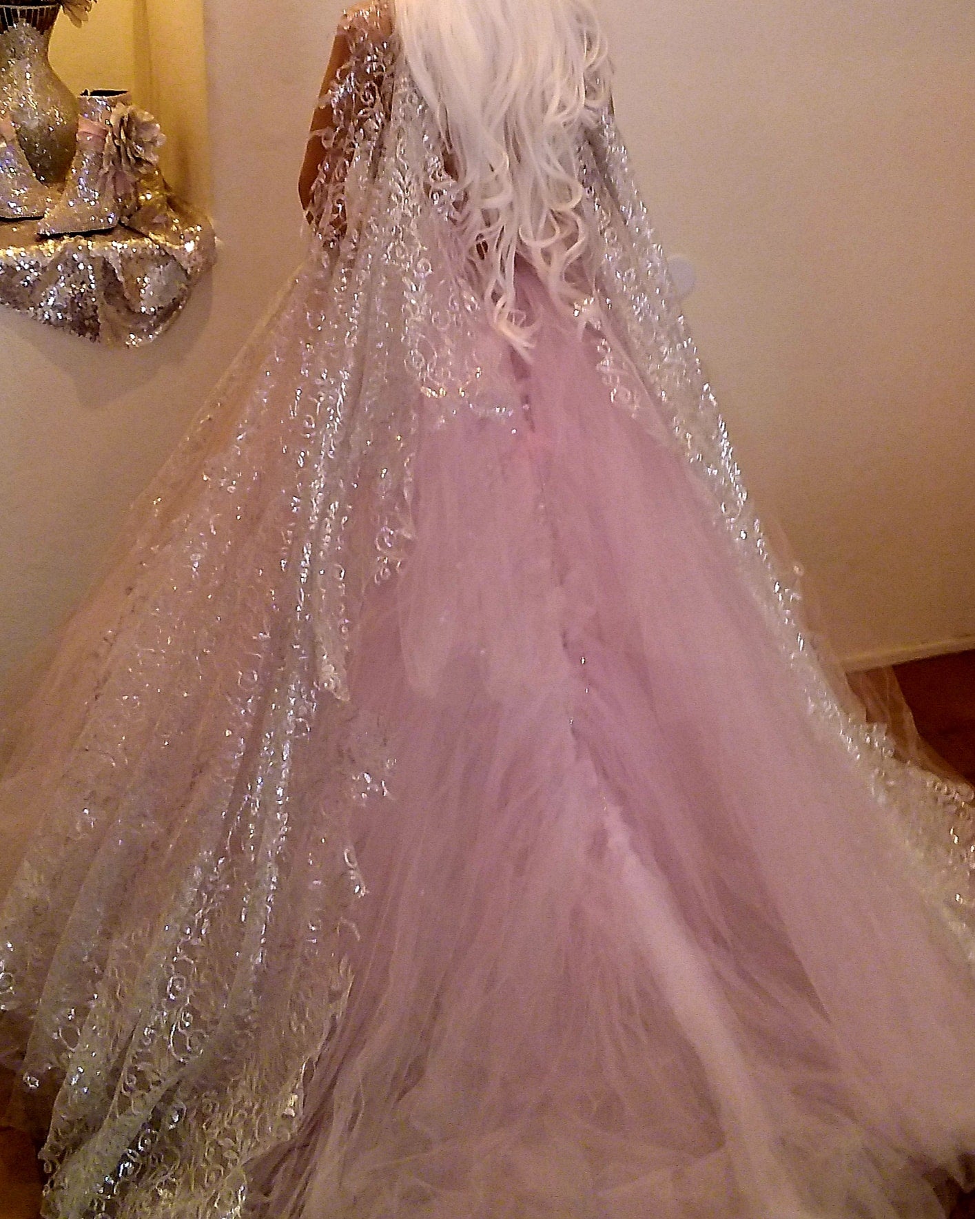"TINSLEY" Silver, White & Pink Lace & Tulle Wedding Ballgown Set