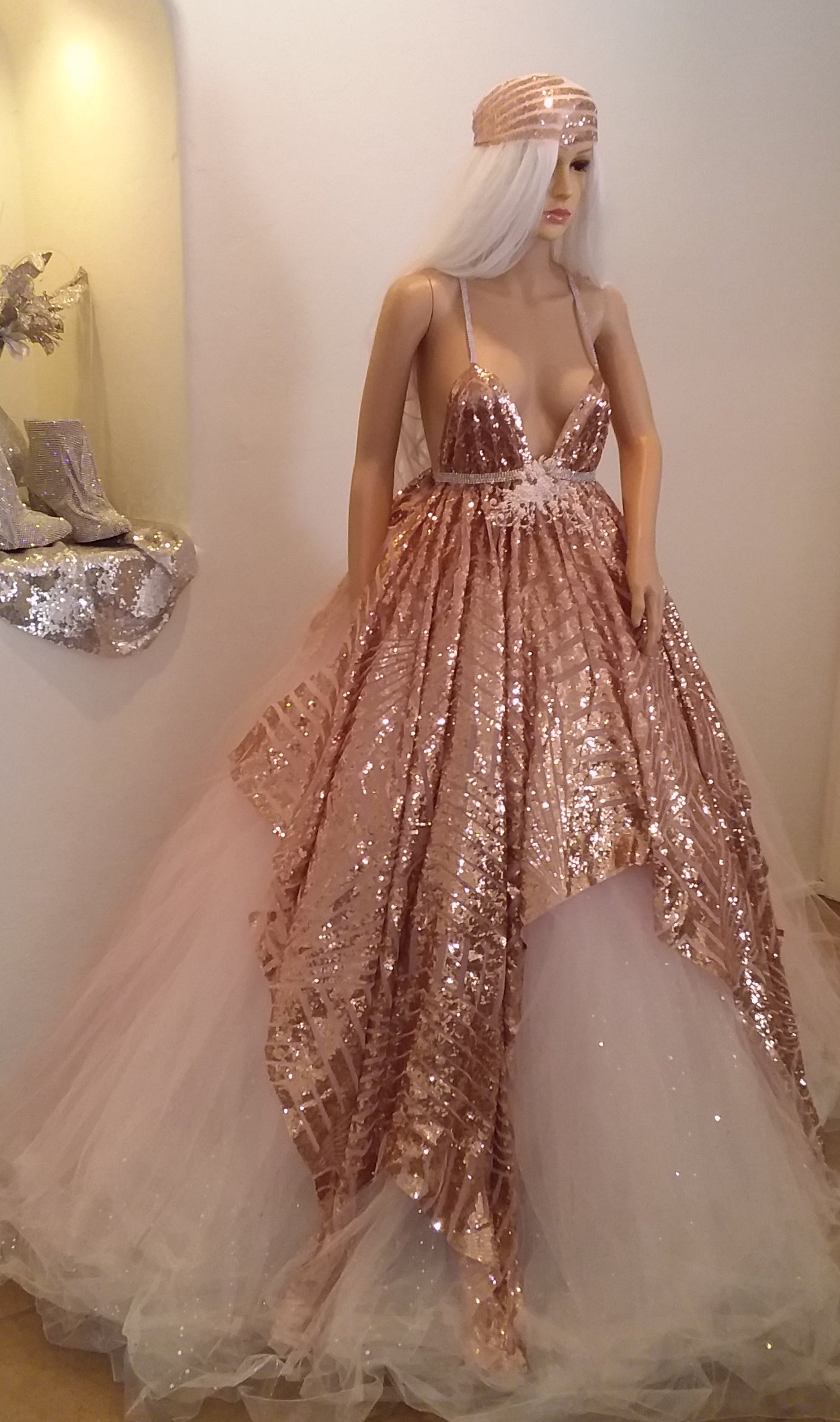 The "HELEN" Gatsby Inspired Art Deco Sequin Lace Crystal Tulle Wedding Ballgown Set
