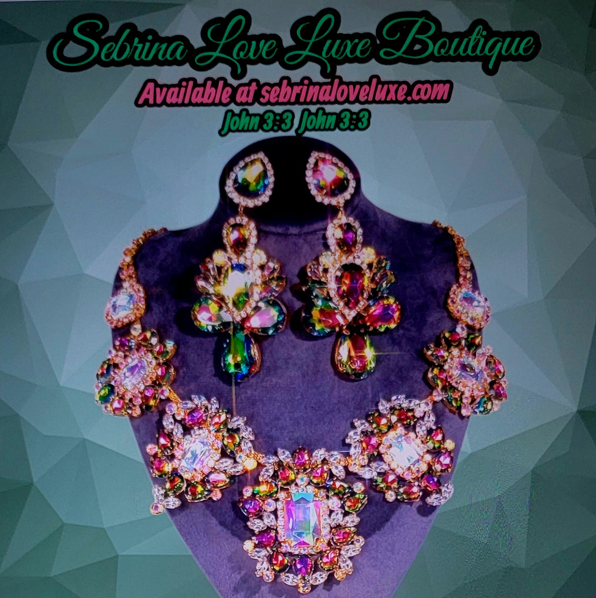 Luxe Vintage Inspired Multicolor AB Crystal Diamante Rhinestone Bejeweled Choker Necklace & Earrings Set