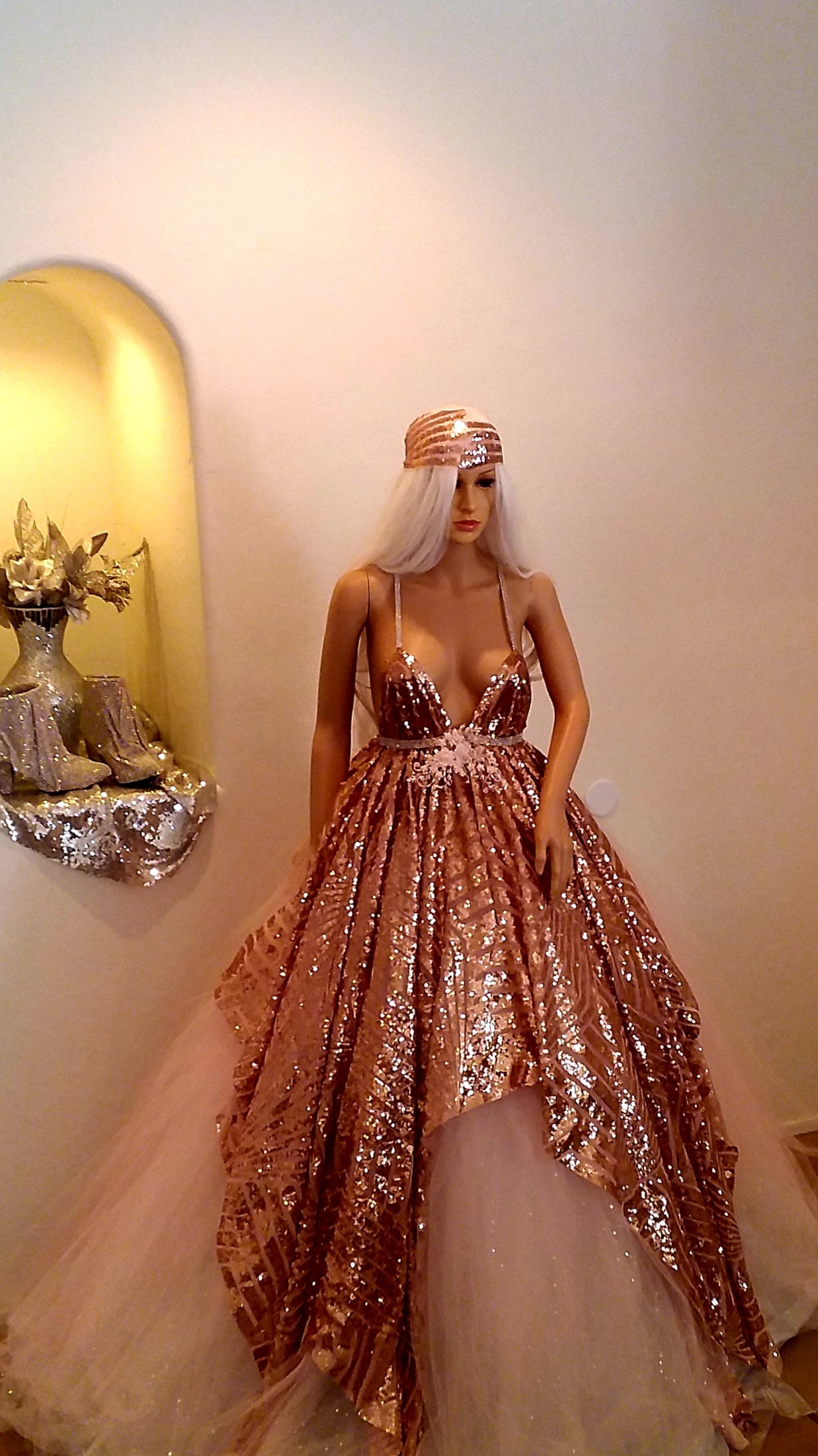 The "HELEN" Gatsby Inspired Art Deco Sequin Lace Crystal Tulle Wedding Ballgown Set