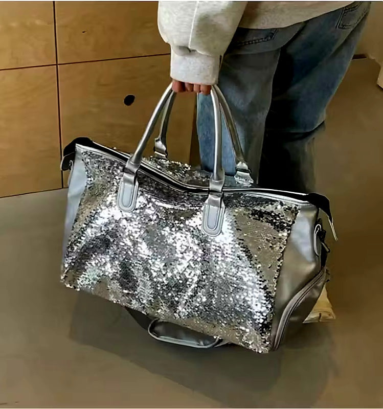 Beautiful Sparkling Silver Sequin Carry-on Overnight Luggage Bag
